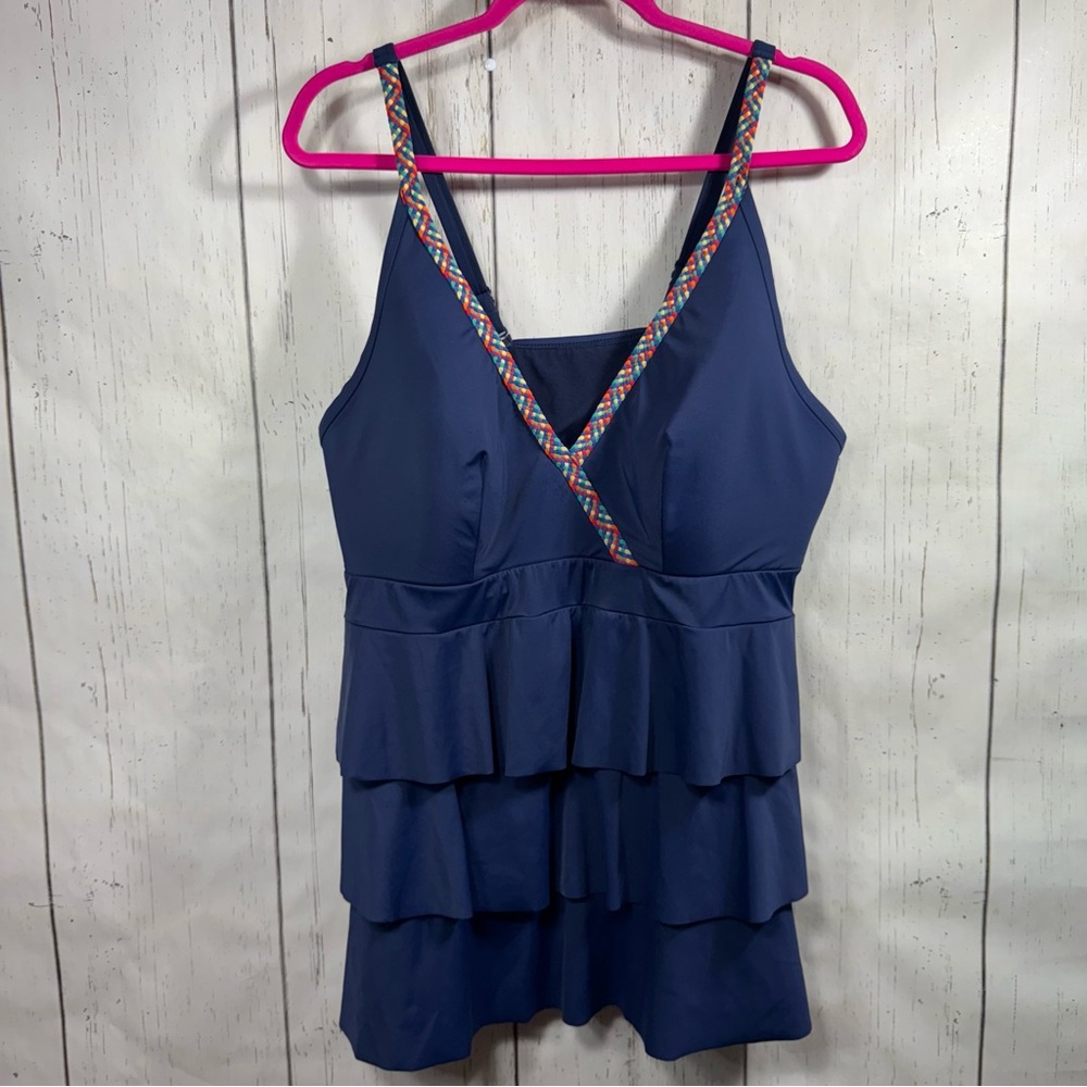 Swim by Cacique Navy Ruffle Tankini Top Size 20 Plus Beach Vacation Coastal